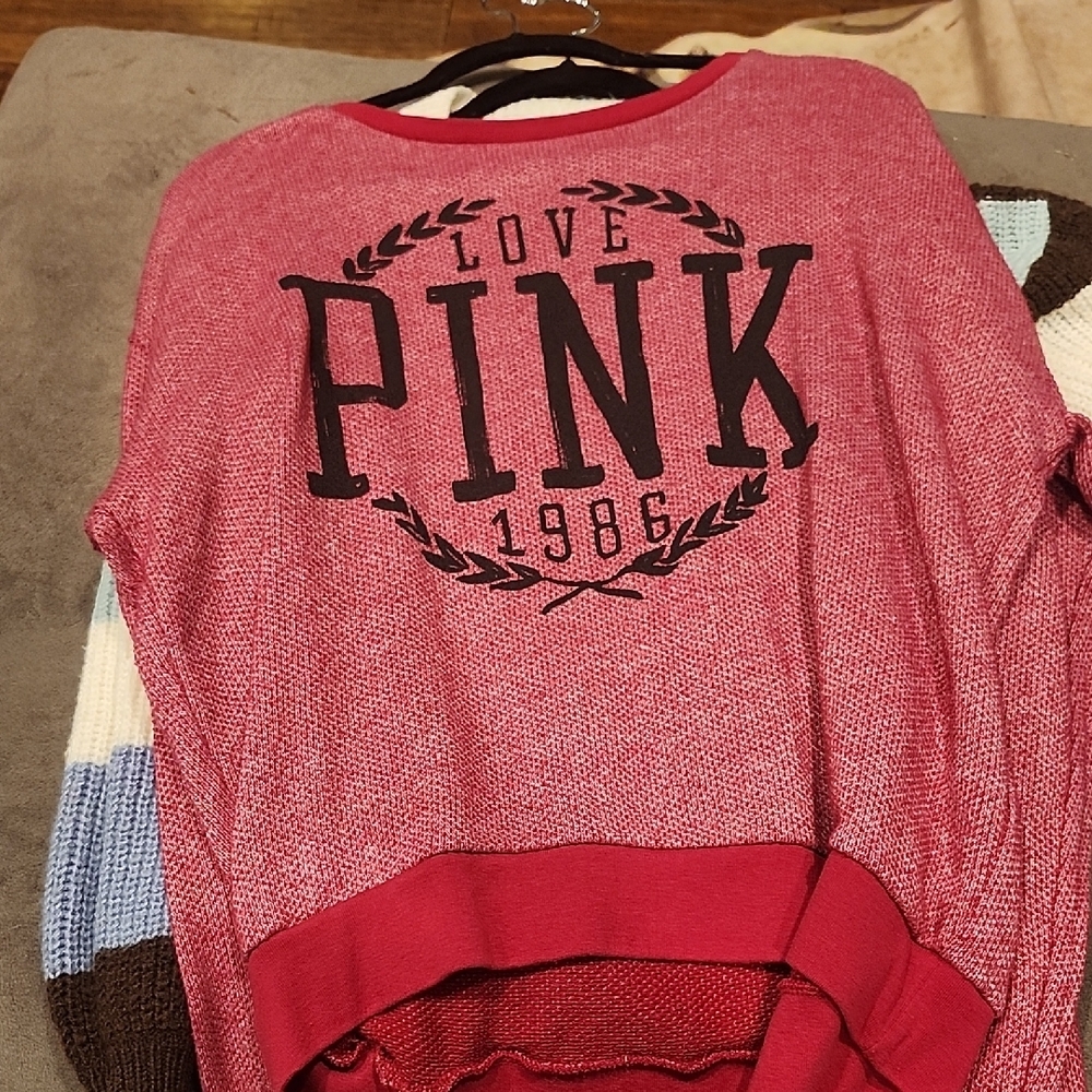PINK Victoria's Secret Black and Pink Sweatshirt Relaxed 3/4 Sleeve